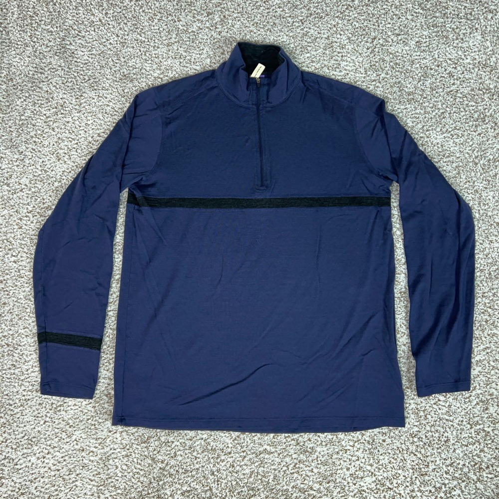 Ibex Pullover Mens Large Navy Purple Hiking Merino Wool 1/4 Zip Sweater Gorp Top